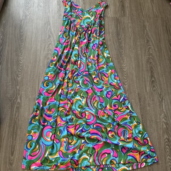 Vintage Sculptress Intimate Long Nightgown Dress Bright Boho 1960s Size Small￼‎ - Picture 7 of 9